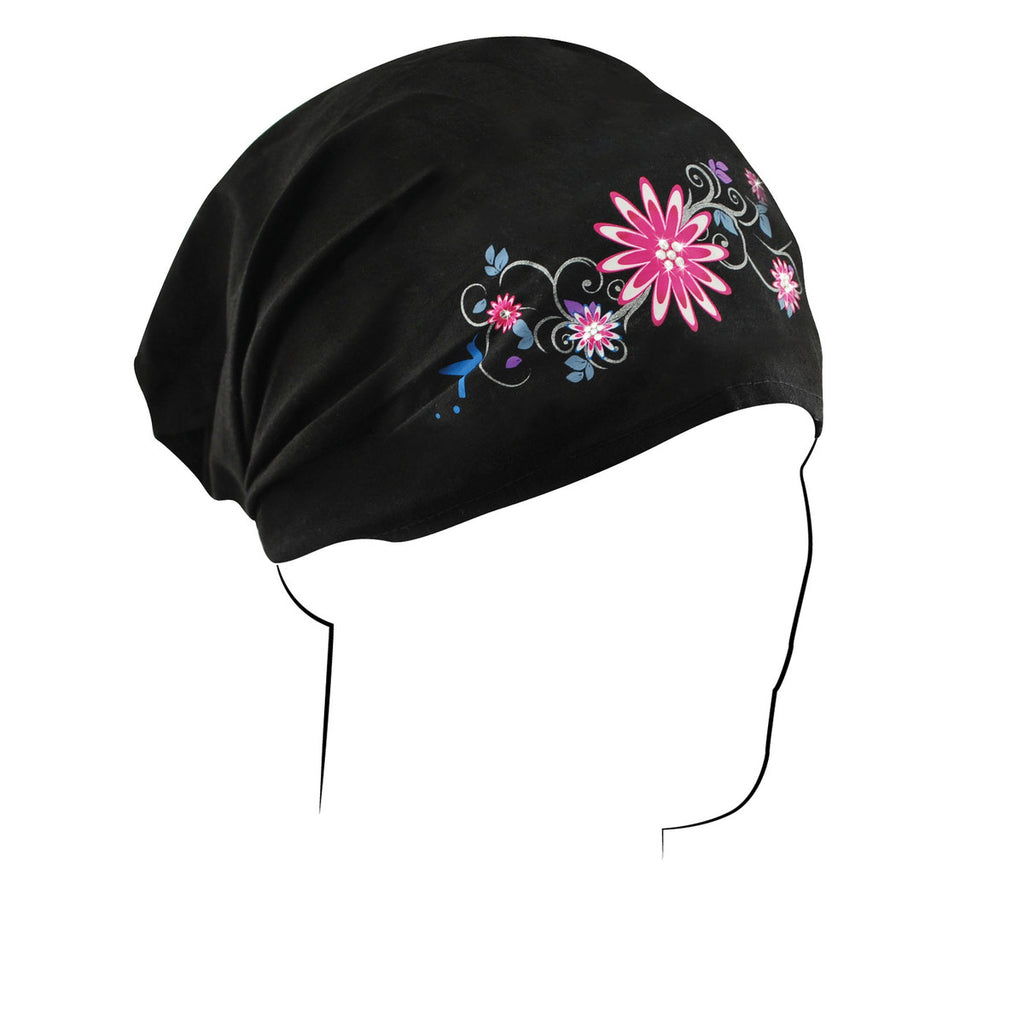 bike helmet bald head cover CLEARANCE Pretty Flowers and Black Headwrap Cotton Helmet Liner Motorcycle Bikers, Cyclists, Chemo Bald Head Cover