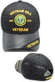 Vietnam ERA Army Veteran Hat Military Baseball Cap, Mens Womens, Black and Gold, Leather and Air Mesh