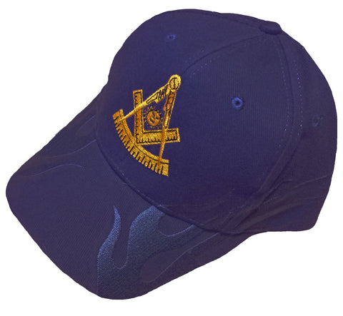 Mason Hat Navy Blue Past Master Baseball Cap with Masonic Logo and FLAMES on the bill Freemasons Shriners Prince Hall Lodge Headwear