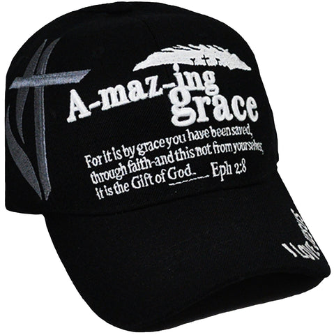 Christian Baseball Cap, Amazing Grace Black Religious Hat Adjustable Embroidered