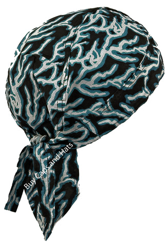 Blue and Black Electric Doo Rag Durag Motorcycle Skull Cap Chemo Bald Head Cover Sun Protection