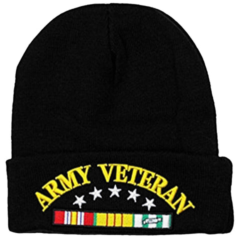 US Army Veteran Winter Beanie Ski Hat Knit Cuffed Military Skull Cap