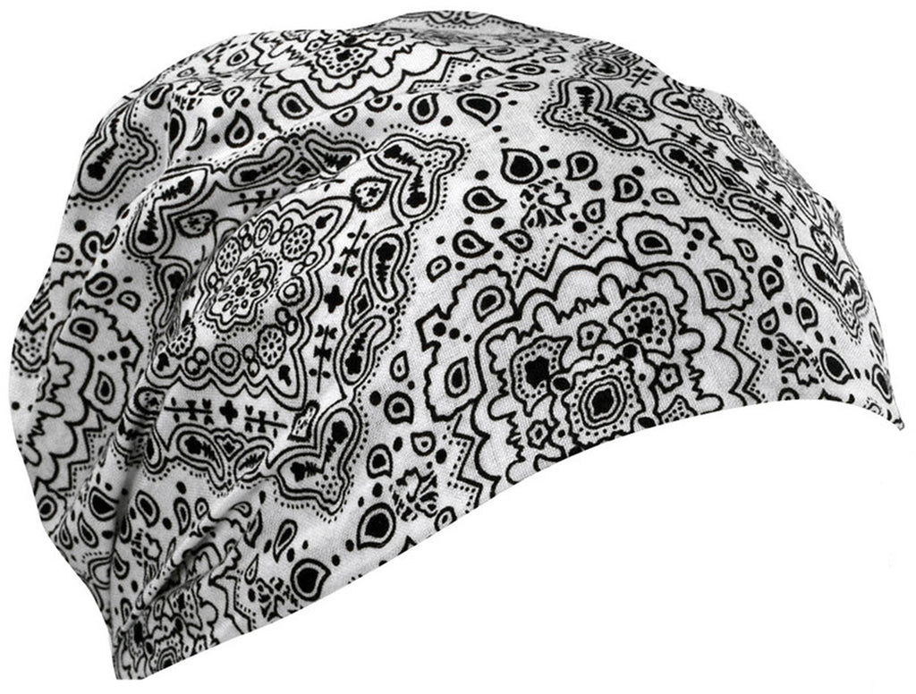 bike helmet bald head cover ZANheadgear HBW102 White Paisley Cotton Headwrap