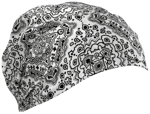 Black and White Paisley Headwrap Cotton Helmet Liner Motorcycle Bikers, Cyclists, Chemo Bald Head Cover