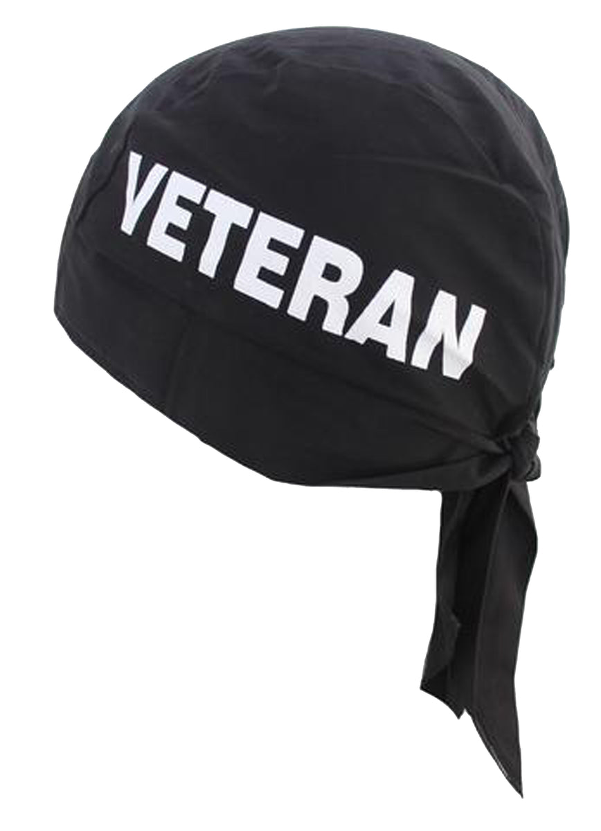 VETERAN Doo Rag MADE IN AMERICA Black Military Bandana Head Wrap Motor