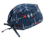 Scrub Cap Medical Surgeon Head Cover Surgical Hat Nurse Nursing Operating Room, Navy Blue EKG Heart