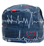 Scrub Cap Medical Surgeon Head Cover Surgical Hat Nurse Nursing Operating Room, Navy Blue EKG Heart