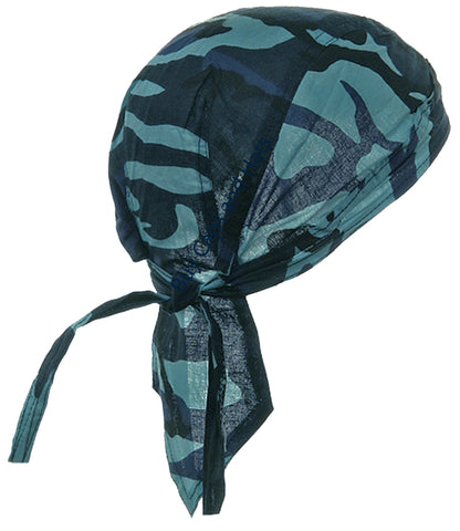 Camouflage Navy Blue Doo Rag Head Wrap Camo Durag Skull Cap Cotton Sporty Motorcycle Hat