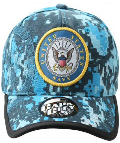 US NAVY with Blue Digital Camouflage Hat | Military Digi Camo Cap | Adjustable One Size
