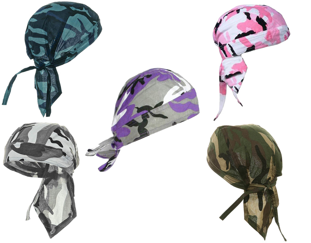 Camouflage Doo Rags Pack Camo Motorcycle Skull Caps Bandana Dorags Hea ...