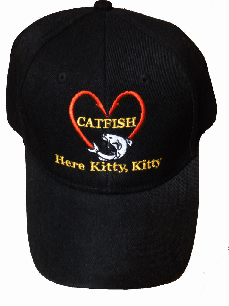 Catfishing Baseball Cap I Love Catfish Here Kitty Kitty Black Hat