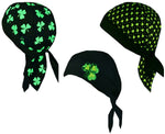 St. Patrick's Day Shamrock Clover Bandana Black Do Rag Bikers Headwrap Cap, Motorcycle Cycling Helmet Liner Beanie Hat