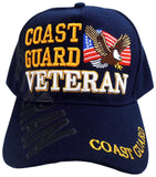 Coast Guard Veteran Hat, Blue Military Baseball Cap with Eagle and American Flag