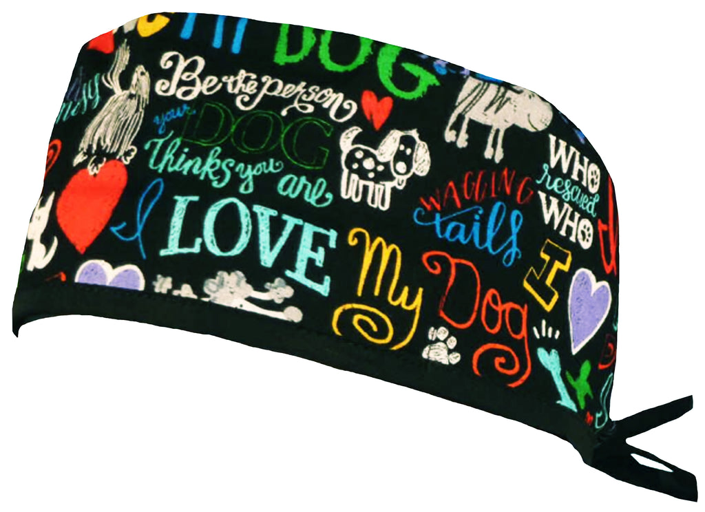 Nursing Scrub Hat Scrubs Cap, Cotton, I Love My Dogs, Dog Bones Paws