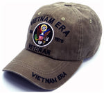 Vietnam ERA Veteran Hat Military Baseball Cap, Mens Womens, Khaki Tan and Black Cotton