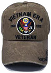 Vietnam ERA Veteran Hat Military Baseball Cap, Mens Womens, Khaki Tan and Black Cotton