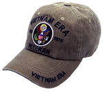 Vietnam ERA Veteran Hat Military Baseball Cap, Mens Womens, Khaki Tan and Black Cotton