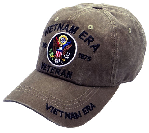 Vietnam ERA Veteran Hat Military Baseball Cap, Mens Womens, Khaki Tan and Black Cotton