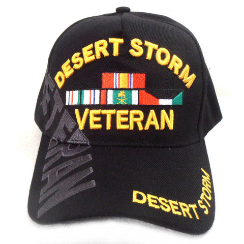 Desert Storm Veteran Hat Black, Ribbons Baseball Cap Army Navy Air Force Marine Men Women