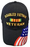 Disabled Vietnam Veteran Baseball Cap Black Military Hat with American Flag