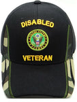 Disabled Army Veteran Hat Camouflage and Black Baseball Cap with Military Emblem Logo Embroidered Adjustable Fit