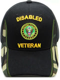 Disabled Army Veteran Hat Camouflage and Black Baseball Cap with Military Emblem Logo Embroidered Adjustable Fit