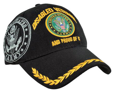 Army Disabled Veteran Proud of It Hat Black Baseball Cap with Wreath Military Logo Headwear