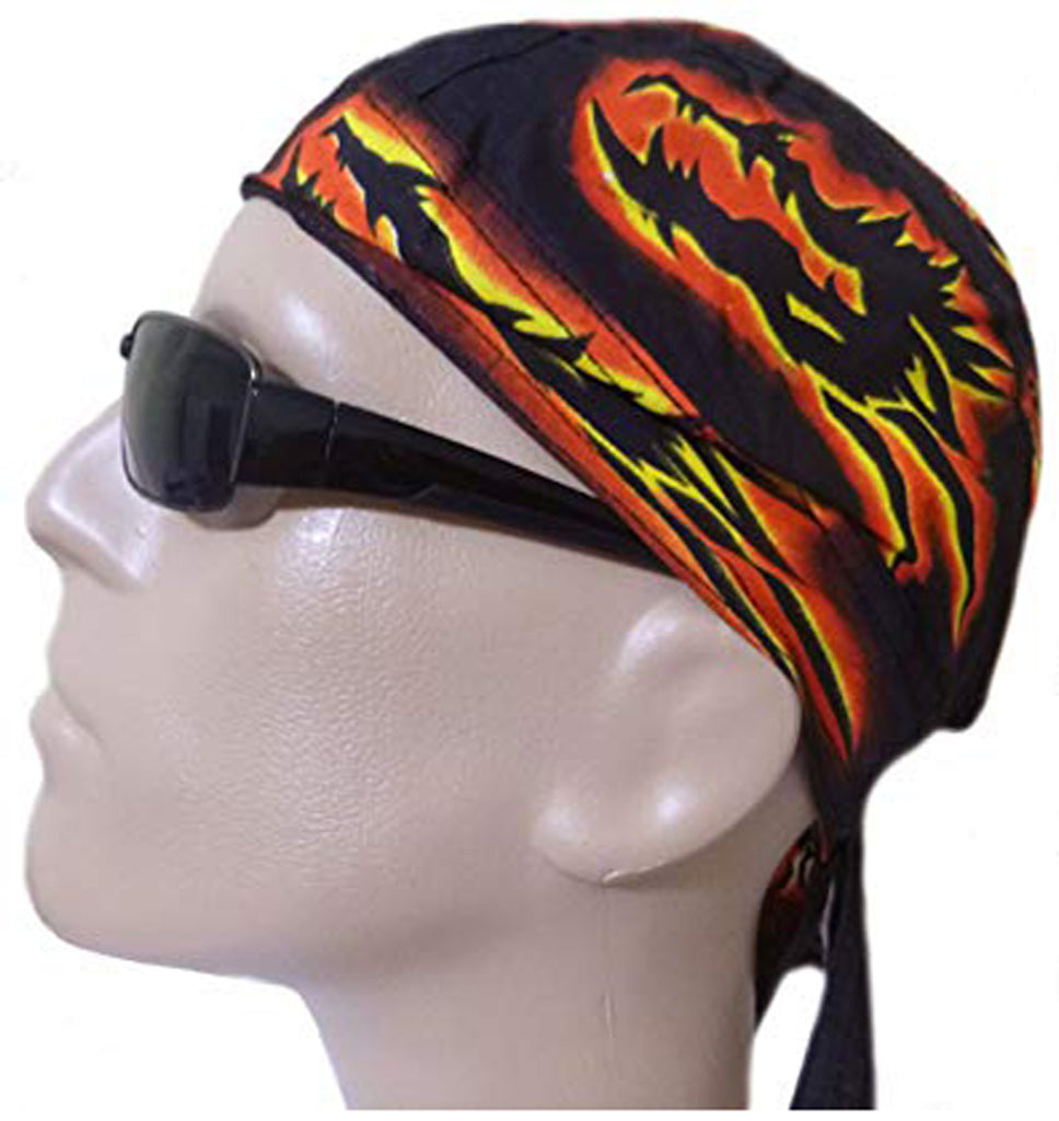 CLEARANCE Flaming Dragon Dorag with Flames Black Doo Rag Headwrap Cott ...