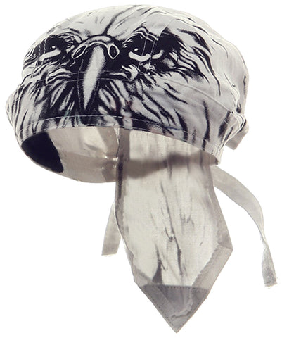 EAGLE Doo Rag Patriotic Bandana Cotton White and Black Head Wrap Motorcycle Bikers Hat