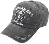 Vietnam ERA Veteran Hat Military Baseball Cap, Mens Womens, Gray and Black Cotton