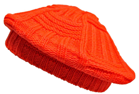 CLEARANCE Orange Beret Slouchy Crochet Winter Knit Hat Hi-Vis