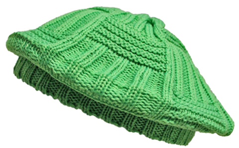 CLEARANCE Green Beret Slouchy Crochet Winter Knit Hat Bright Lime Hi-Vis
