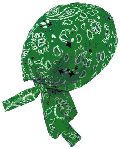 Green Paisley Headwrap Doo Rag Durag Skull Cap Cotton Sporty Motorcycle Hat