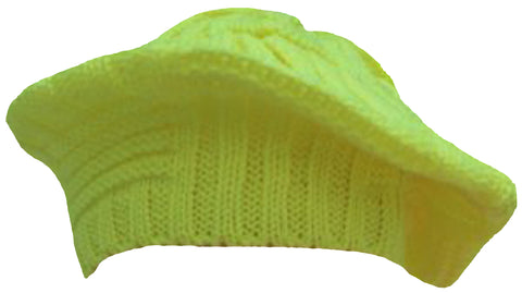 CLEARANCE Yellow Beret Slouchy Crochet Winter Hat Bright Hi-Vis