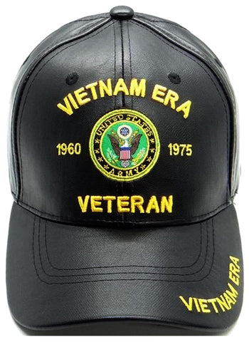 Vietnam ERA Army Veteran Hat Military Baseball Cap, Mens Womens, Black Leather