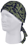 Camouflage Rifles and Pistols Doo Rag Olive Drab OD Green and Black Head Wrap Camo Durag Skull Cap Cotton Sporty Motorcycle Hat