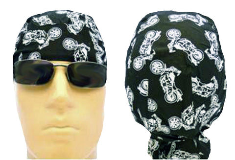Motorcycles Bandana Dorag Cap Black and White Doo Rag Helmet Liner Cotton Head Wrap Durag