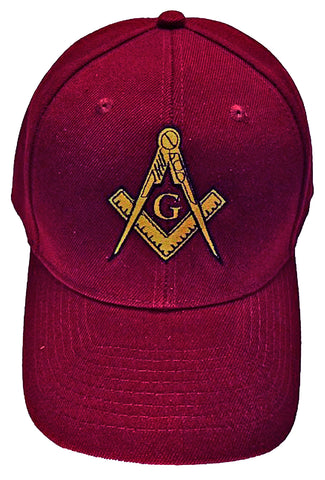 Mason Hat Maroon Baseball Cap with Masonic Logo Freemasons Shriners Prince Hall Lodge Headwear