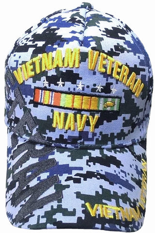US NAVY Vietnam Veteran, Blue Digital Camouflage Hat | Military Digi Camo Cap | Adjustable One Size