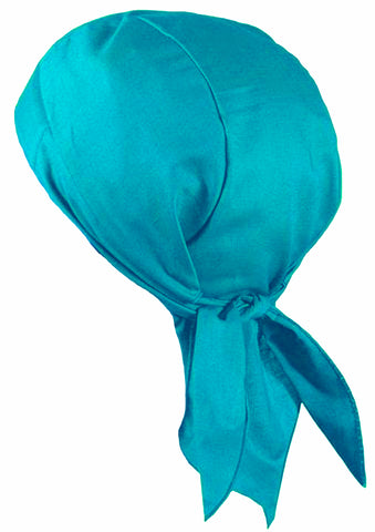 Ocean Beach Blue Doo Rag Skull Cap with SWEATBAND, Motorcycle Bandana Head Wrap Dorag MADE IN AMERICA