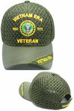 Vietnam ERA Army Veteran Hat Military Baseball Cap, Mens Womens, OD Olive Green, Leather and Air Mesh