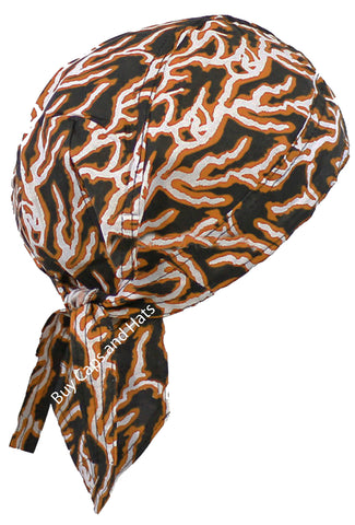 Orange and Black Electric Doo Rag Durag Motorcycle Skull Cap Chemo Bald Head Cover Sun Protection