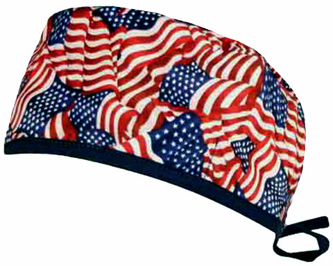 Scrub Cap Medical Surgeon Head Cover Surgical Hat Nurse Nursing Operating Room, American Flag Blue
