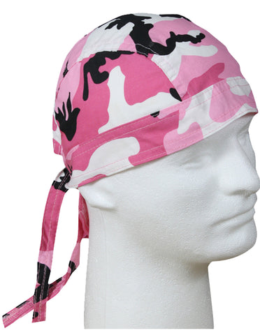 Pink Camouflage Head Wrap Doo Rag Camo Durag Skull Cap Cotton Sporty Motorcycle Hat