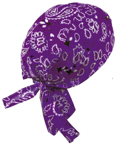 Purple Paisley Headwrap Doo Rag Durag Skull Cap Cotton Sporty Motorcycle Hat
