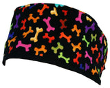 Nursing Scrub Hat Scrubs Cap, Cotton, Black, Rainbow Dog Bones