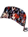 Surgical Scrub Cap Red White and Blue Hot Rod Flames w/ Sweatband MADE IN THE USA Doctors Surgeon Hat for Men Women