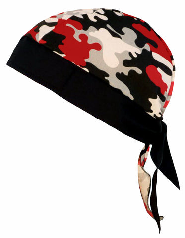 Camouflage Doo Rag | MADE IN AMERICA | Red, Black, White Camo Bandana | Motorcycle Head Wrap | Cotton with Sweatband