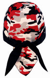 Camouflage Doo Rag | MADE IN AMERICA | Red, Black, White Camo Bandana | Motorcycle Head Wrap | Cotton with Sweatband
