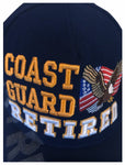 Coast Guard Retired Hat, Blue Military Baseball Cap with Eagle and American Flag